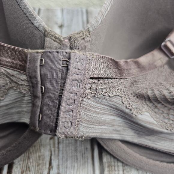 Cacique lightly lined full coverage bra with lace trim taupe Plus Size 40DD - Picture 3 of 6